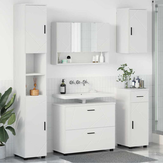 Badkamermeubelset met lade 5 pcs Wit Geperst Hout en Metaal is nu te koop bij PeponiXL, paradijselijk wonen!
