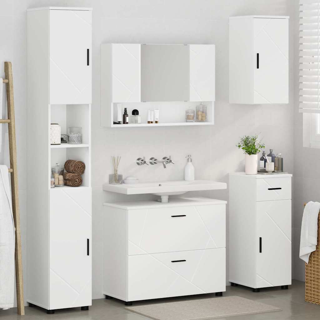 Badkamermeubelset met lade 5 pcs Wit Geperst Hout en Metaal is nu te koop bij PeponiXL, paradijselijk wonen!