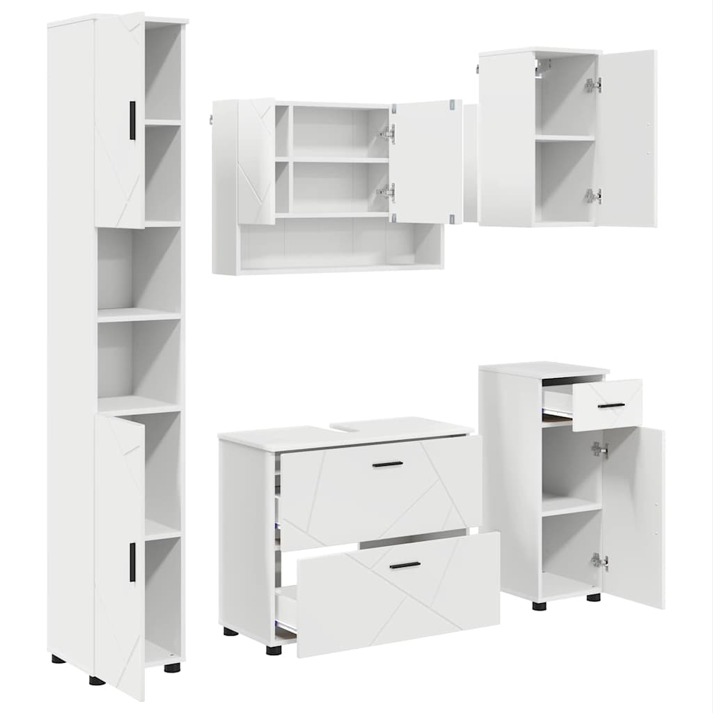 Badkamermeubelset met lade 5 pcs Wit Geperst Hout en Metaal is nu te koop bij PeponiXL, paradijselijk wonen!