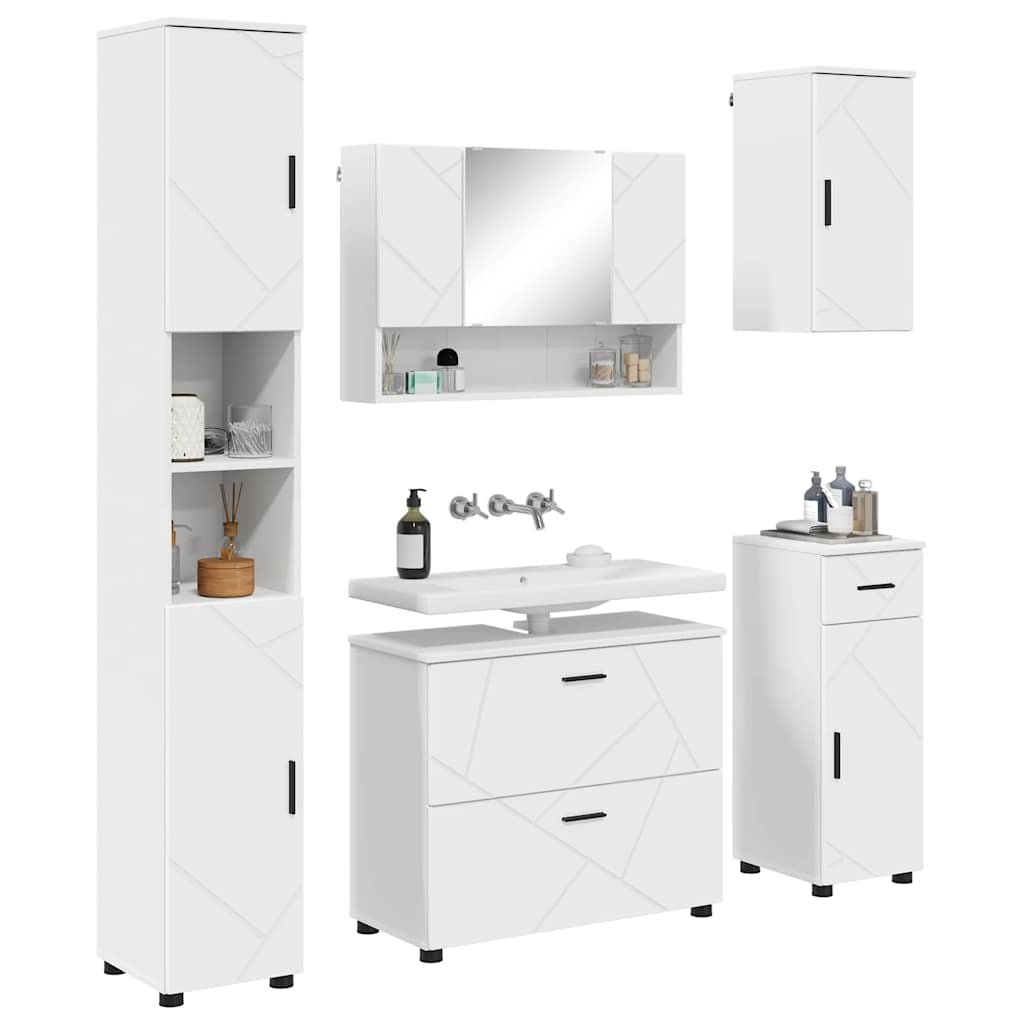 Badkamermeubelset met lade 5 pcs Wit Geperst Hout en Metaal is nu te koop bij PeponiXL, paradijselijk wonen!