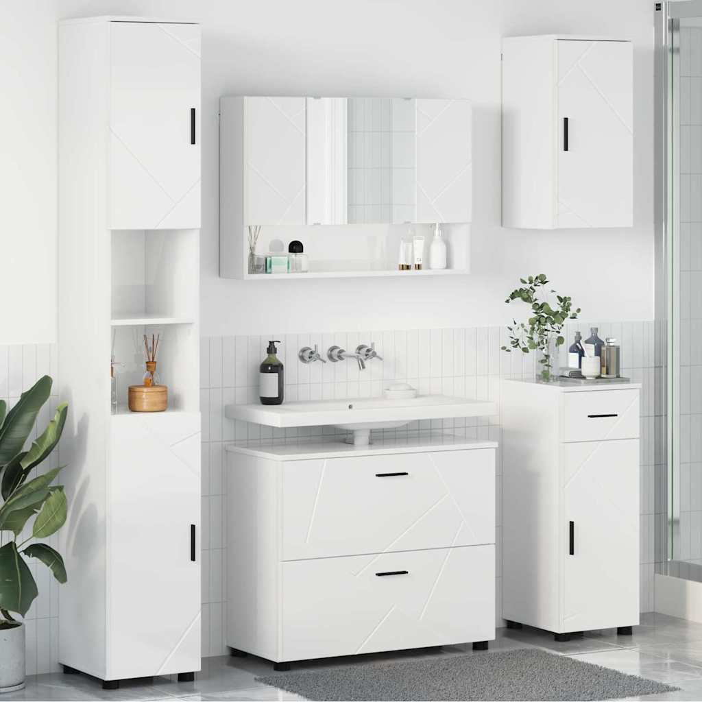 Badkamermeubelset 5 pcs Hoogglans wit Geperst Hout en Metaal is nu te koop bij PeponiXL, paradijselijk wonen!