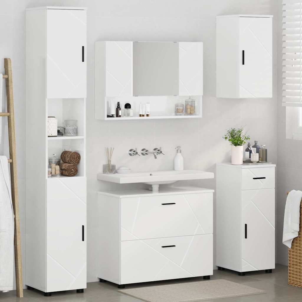 Badkamermeubelset 5 pcs Hoogglans wit Geperst Hout en Metaal is nu te koop bij PeponiXL, paradijselijk wonen!
