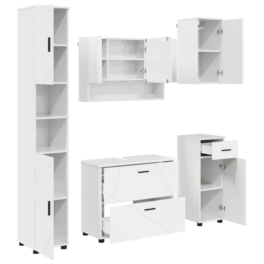 Badkamermeubelset 5 pcs Hoogglans wit Geperst Hout en Metaal is nu te koop bij PeponiXL, paradijselijk wonen!
