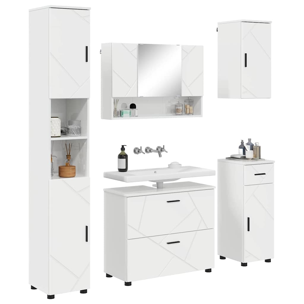 Badkamermeubelset 5 pcs Hoogglans wit Geperst Hout en Metaal is nu te koop bij PeponiXL, paradijselijk wonen!
