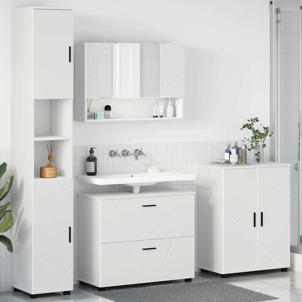 Badkamermeubelset met lade 4 pcs Wit Geperst Hout en Metaal is nu te koop bij PeponiXL, paradijselijk wonen!