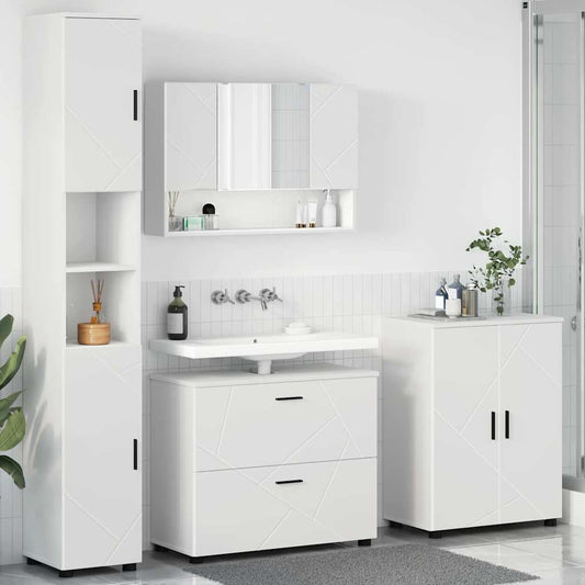 Badkamermeubelset met lade 4 pcs Wit Geperst Hout en Metaal is nu te koop bij PeponiXL, paradijselijk wonen!