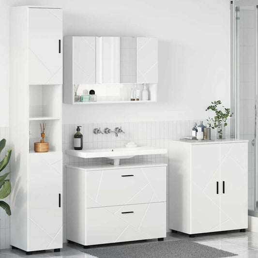 Badkamermeubelset 4 pcs Hoogglans wit Geperst Hout en Metaal is nu te koop bij PeponiXL, paradijselijk wonen!