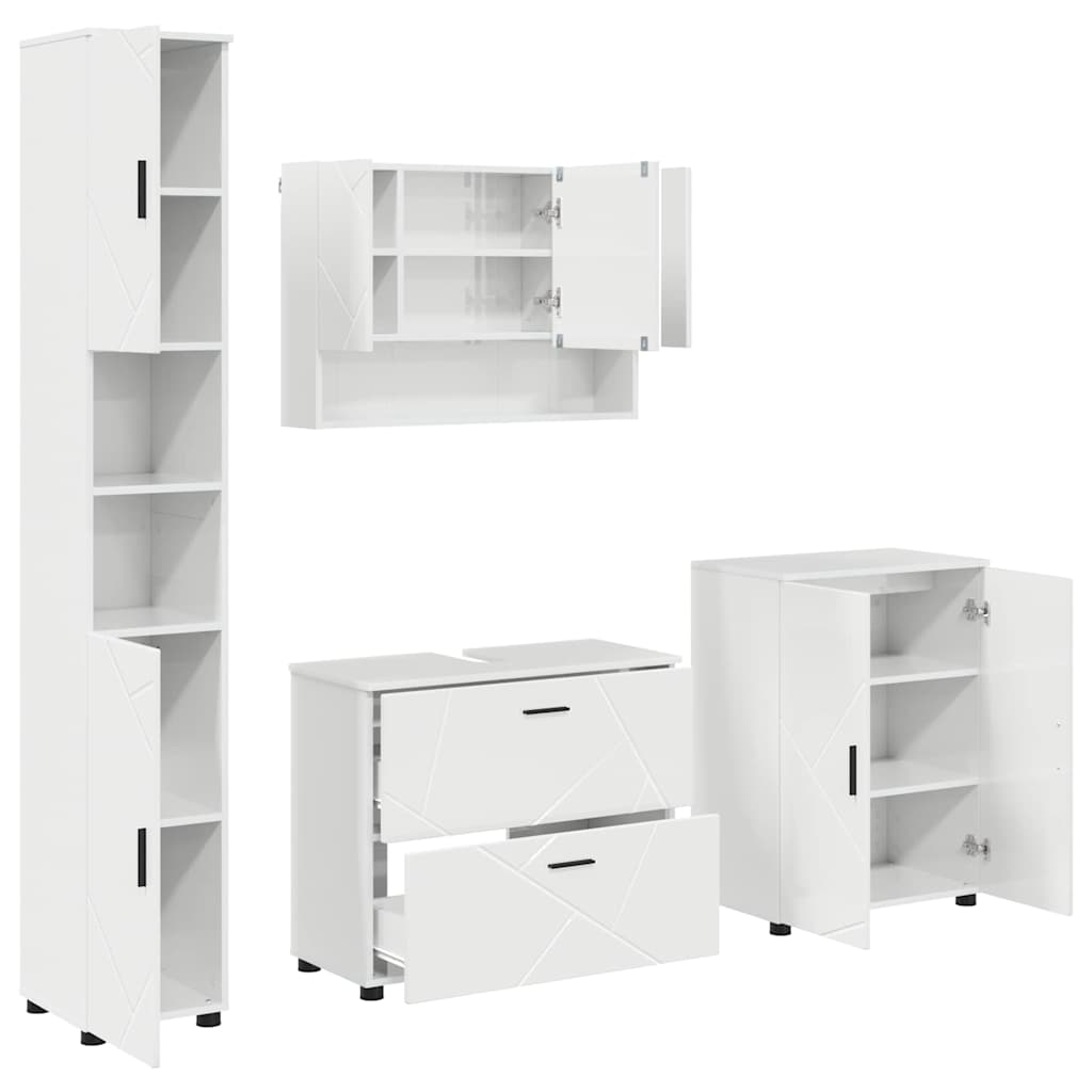 Badkamermeubelset 4 pcs Hoogglans wit Geperst Hout en Metaal is nu te koop bij PeponiXL, paradijselijk wonen!