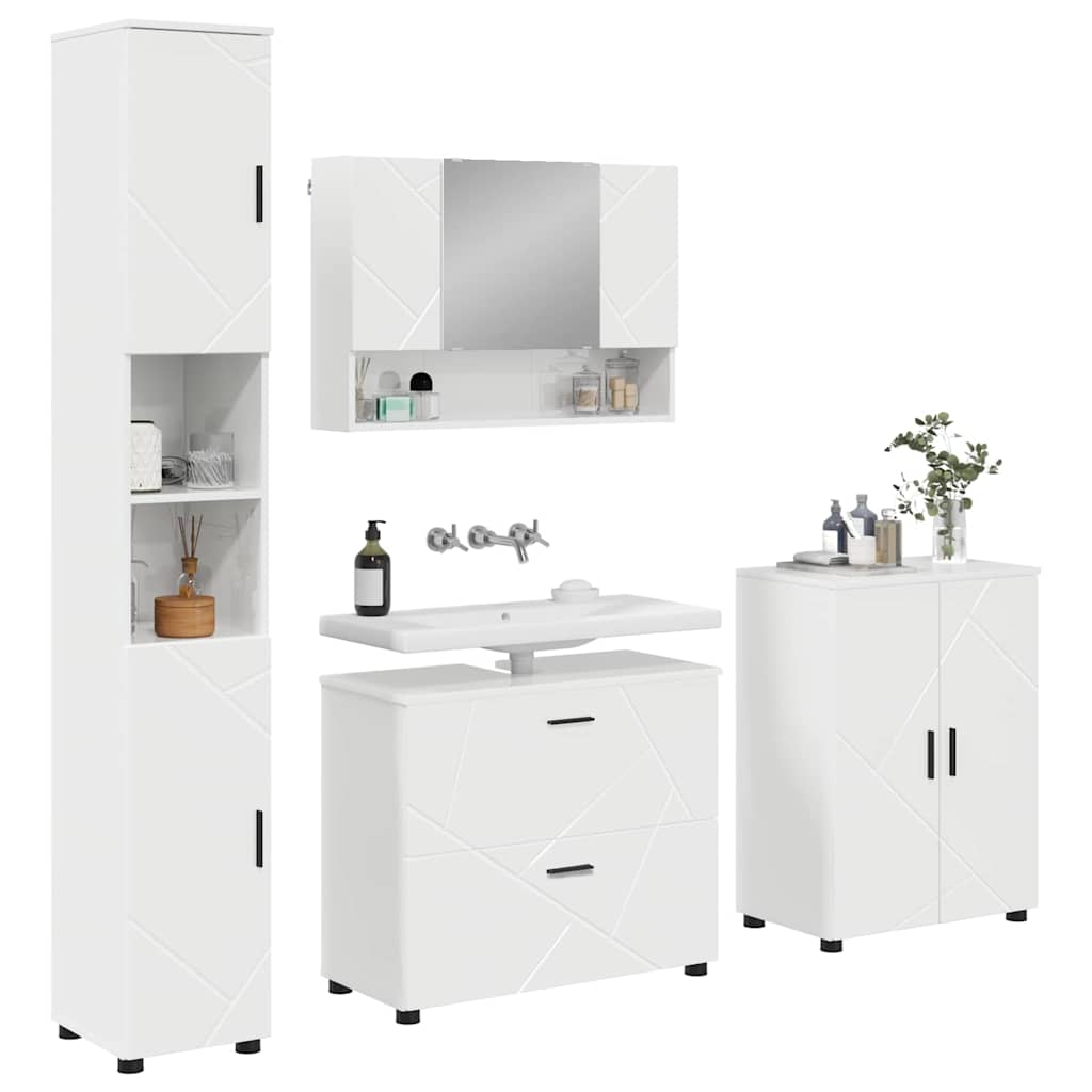 Badkamermeubelset 4 pcs Hoogglans wit Geperst Hout en Metaal is nu te koop bij PeponiXL, paradijselijk wonen!