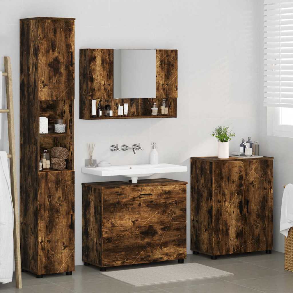 Badkamermeubelset 4 st Gerookt eiken 35 x 30 x 192 cm is nu te koop bij PeponiXL, paradijselijk wonen!