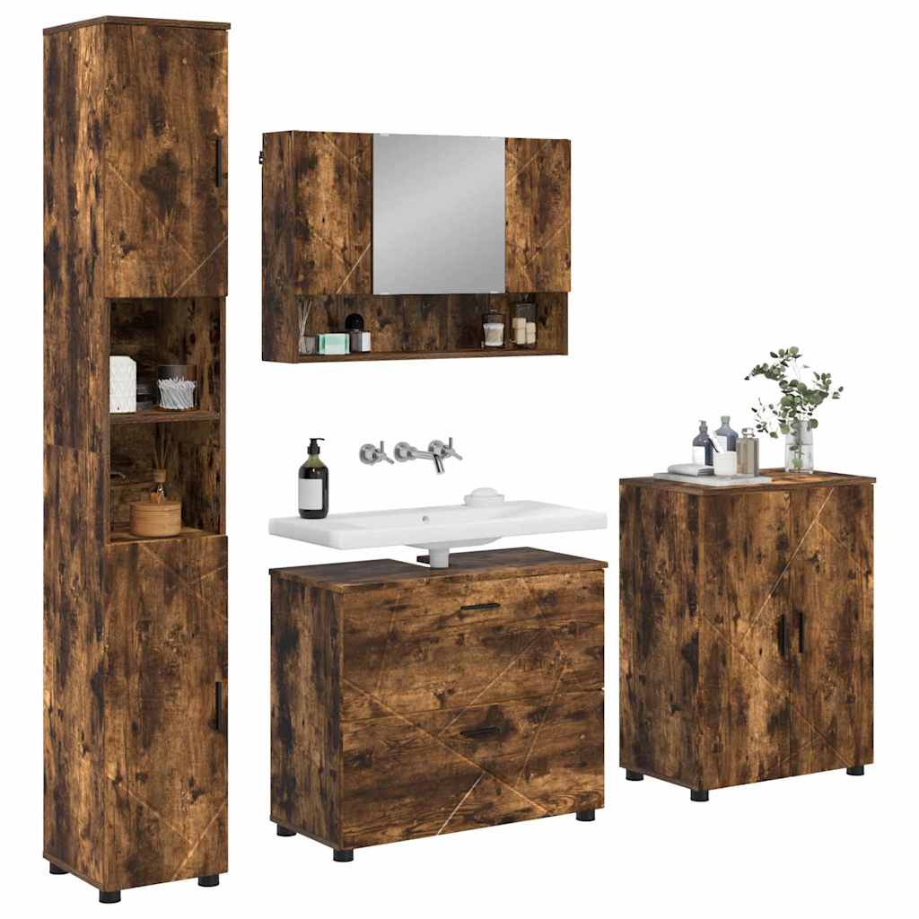 Badkamermeubelset 4 st Gerookt eiken 35 x 30 x 192 cm is nu te koop bij PeponiXL, paradijselijk wonen!