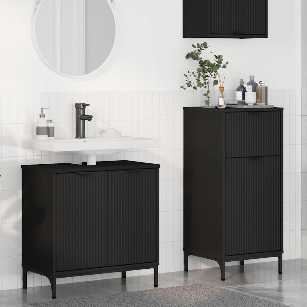 Badkamermeubelset met lade 2 pcs Zwart Geperst Hout en Metaal is nu te koop bij PeponiXL, paradijselijk wonen!