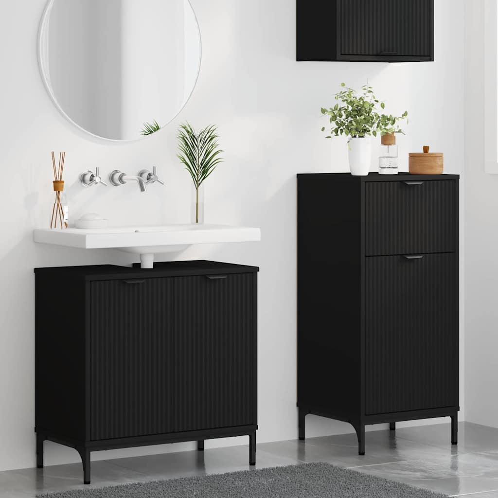 Badkamermeubelset met lade 2 pcs Zwart Geperst Hout en Metaal is nu te koop bij PeponiXL, paradijselijk wonen!