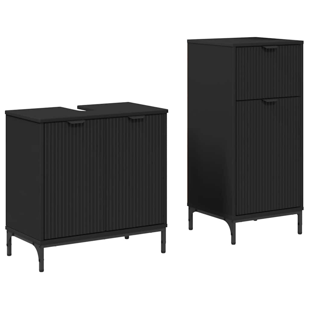 Badkamermeubelset met lade 2 pcs Zwart Geperst Hout en Metaal is nu te koop bij PeponiXL, paradijselijk wonen!