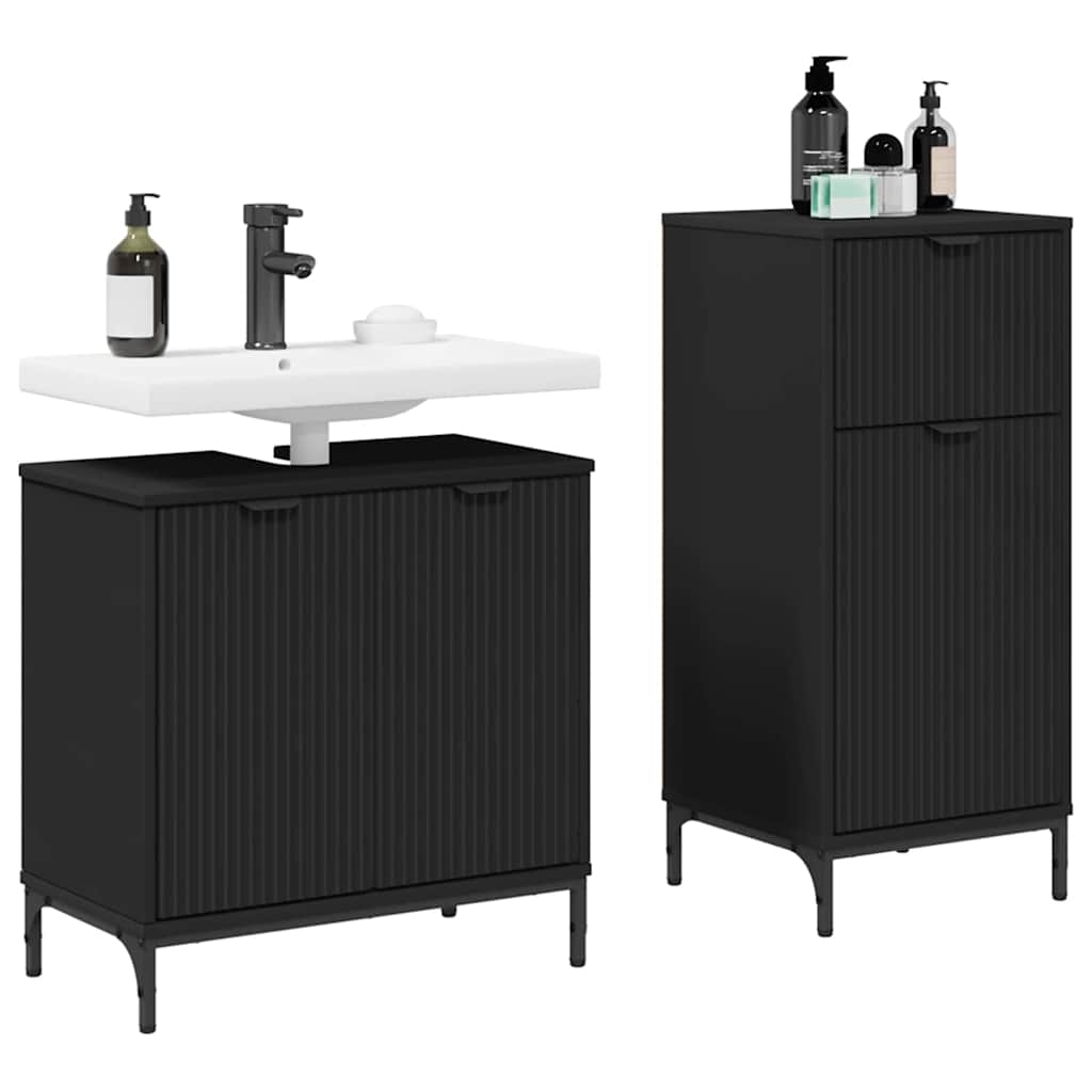Badkamermeubelset met lade 2 pcs Zwart Geperst Hout en Metaal is nu te koop bij PeponiXL, paradijselijk wonen!