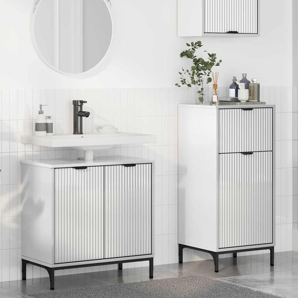 Badkamermeubelset 2 pcs Hoogglans wit Geperst Hout en Metaal is nu te koop bij PeponiXL, paradijselijk wonen!