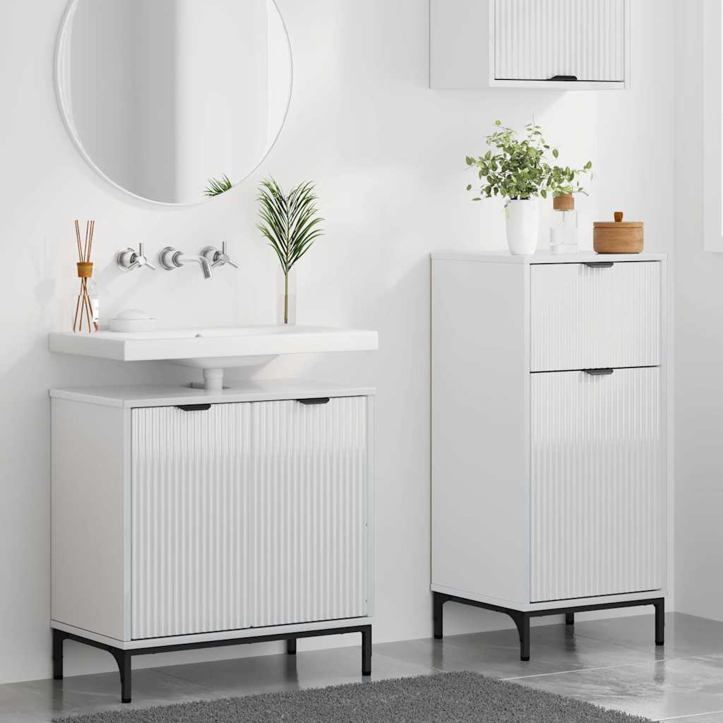 Badkamermeubelset 2 pcs Hoogglans wit Geperst Hout en Metaal is nu te koop bij PeponiXL, paradijselijk wonen!