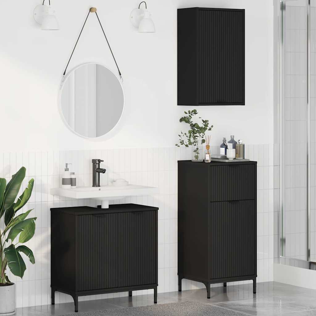 Badkamermeubelset met lade 3 pcs Zwart Geperst Hout en Metaal is nu te koop bij PeponiXL, paradijselijk wonen!