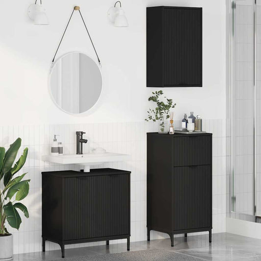 Badkamermeubelset met lade 3 pcs Zwart Geperst Hout en Metaal is nu te koop bij PeponiXL, paradijselijk wonen!