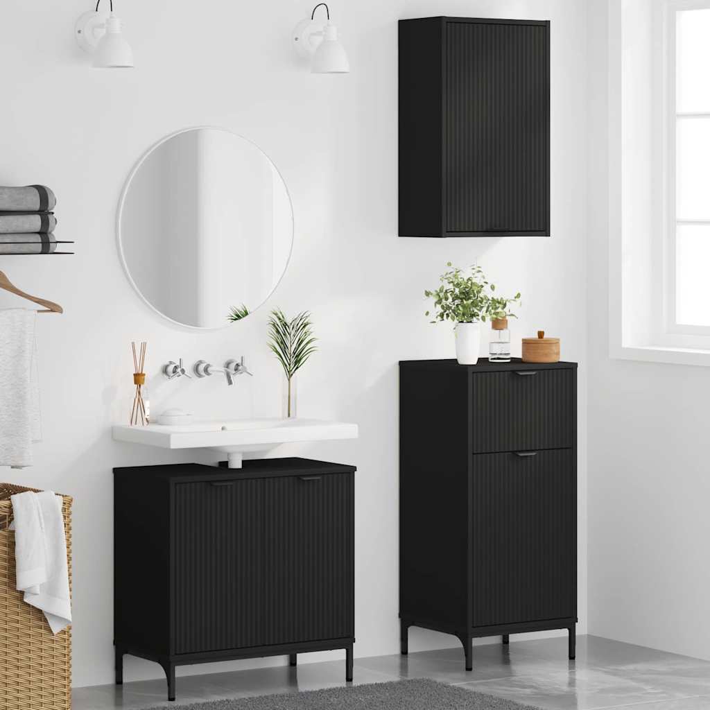 Badkamermeubelset met lade 3 pcs Zwart Geperst Hout en Metaal is nu te koop bij PeponiXL, paradijselijk wonen!