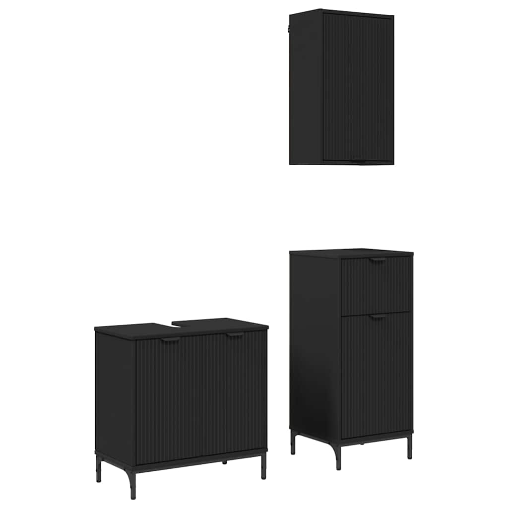 Badkamermeubelset met lade 3 pcs Zwart Geperst Hout en Metaal is nu te koop bij PeponiXL, paradijselijk wonen!
