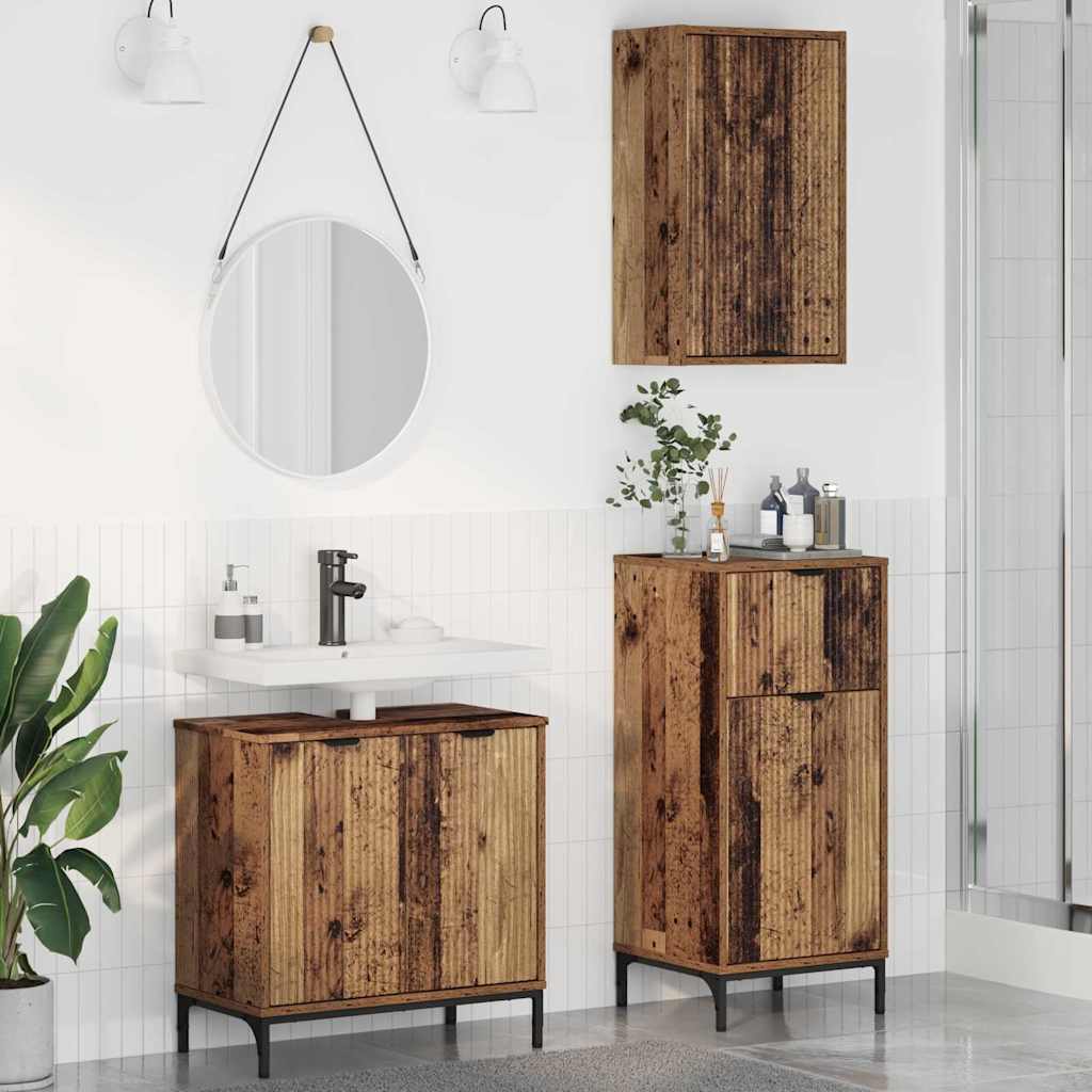 Badkamermeubelset 3 pcs Oud Hout Geperst Hout en Metaal is nu te koop bij PeponiXL, paradijselijk wonen!