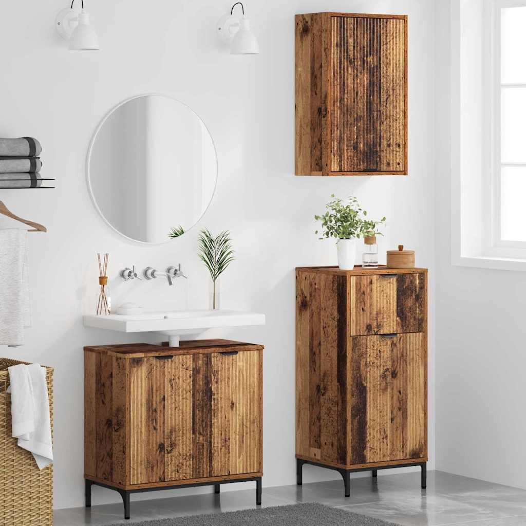 Badkamermeubelset 3 pcs Oud Hout Geperst Hout en Metaal is nu te koop bij PeponiXL, paradijselijk wonen!