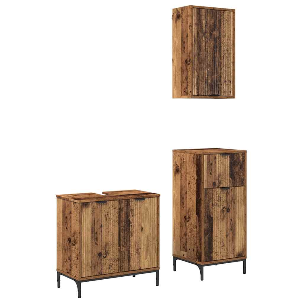 Badkamermeubelset 3 pcs Oud Hout Geperst Hout en Metaal is nu te koop bij PeponiXL, paradijselijk wonen!
