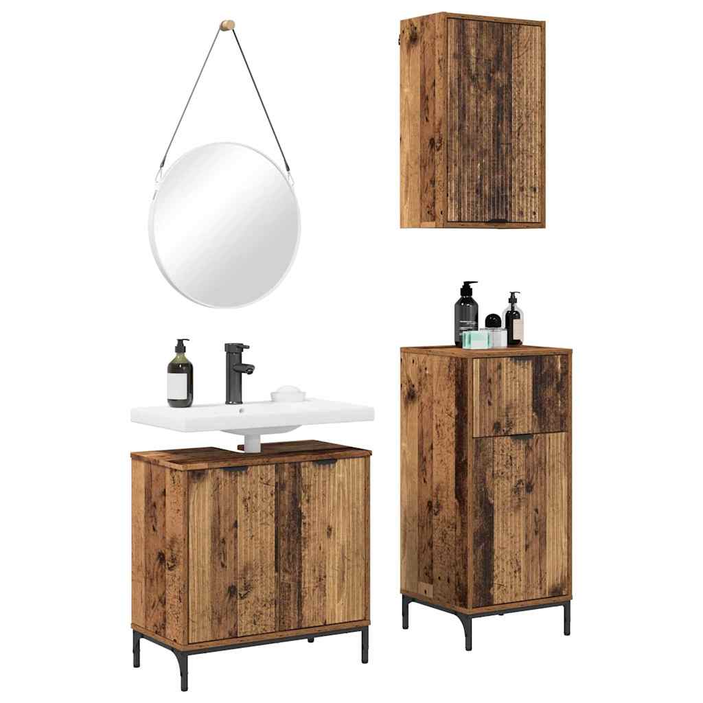 Badkamermeubelset 3 pcs Oud Hout Geperst Hout en Metaal is nu te koop bij PeponiXL, paradijselijk wonen!