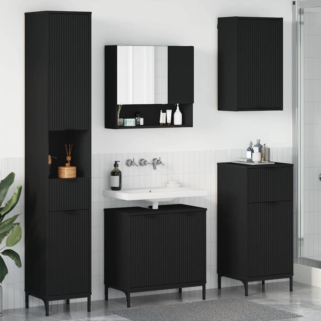Badkamermeubelset met lade Zwart Engineered hout, Metaal is nu te koop bij PeponiXL, paradijselijk wonen!