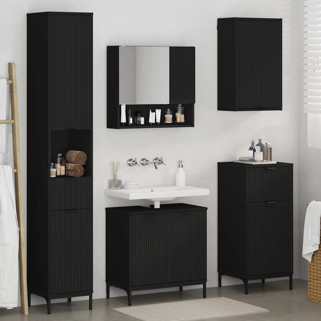 Badkamermeubelset met lade Zwart Engineered hout, Metaal is nu te koop bij PeponiXL, paradijselijk wonen!