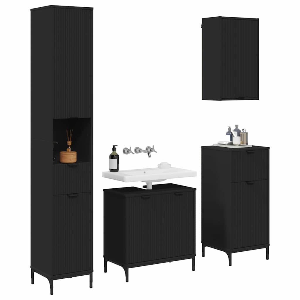 Badkamermeubelset met lade Zwart Engineered hout, Metaal is nu te koop bij PeponiXL, paradijselijk wonen!