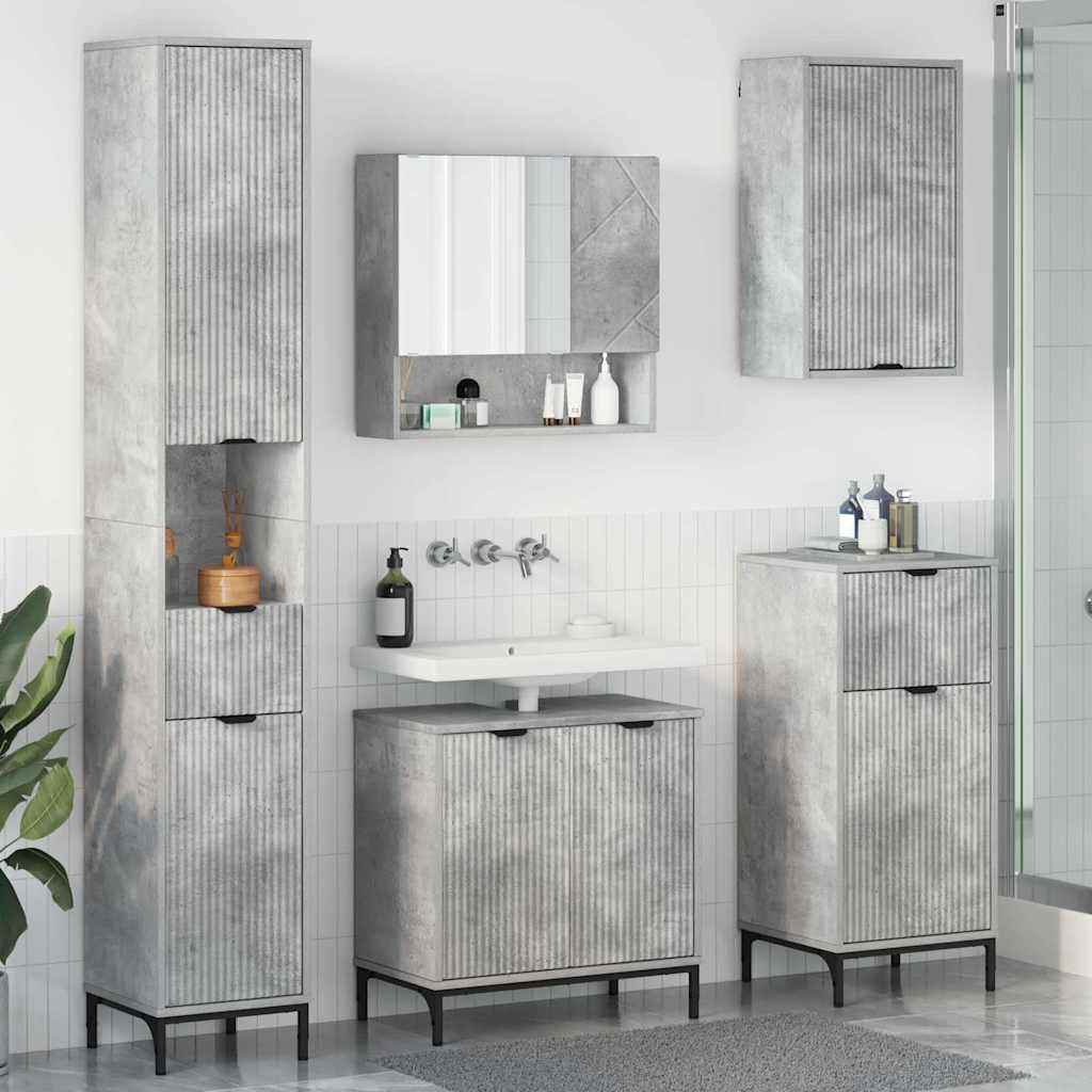 Badkamermeubelset met lade Beton Grijs Engineered hout, Metaal is nu te koop bij PeponiXL, paradijselijk wonen!
