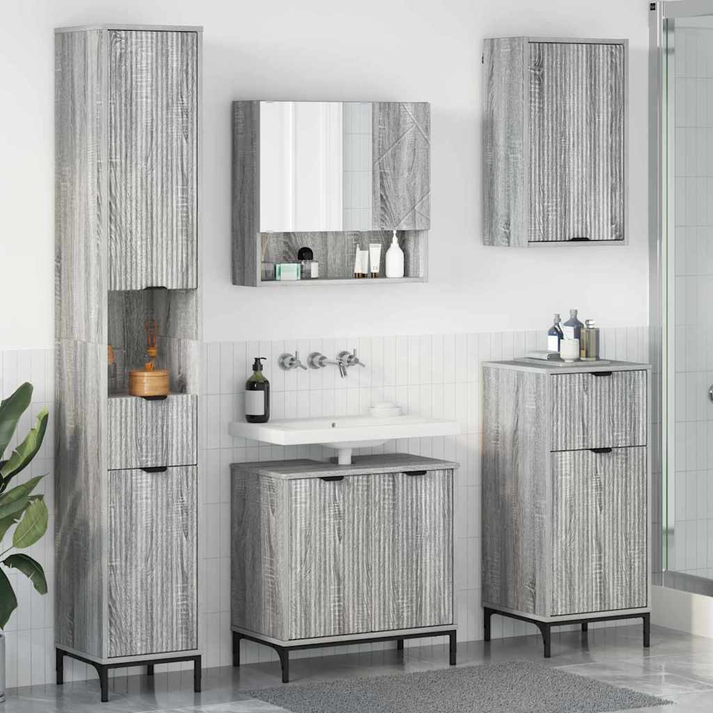 Badkamermeubelset met lade Grijs Sonoma Engineered hout, Metaal is nu te koop bij PeponiXL, paradijselijk wonen!
