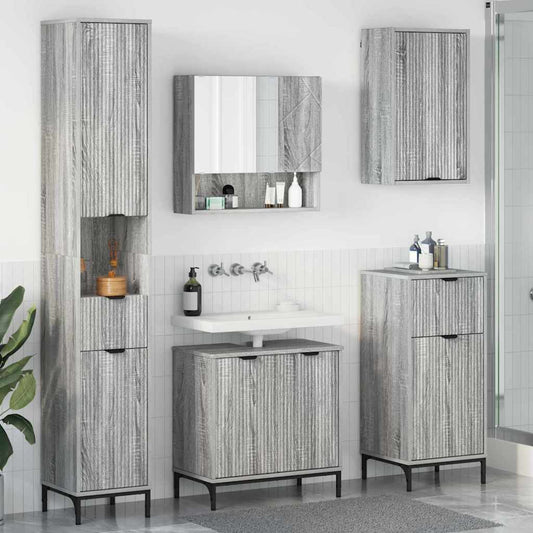 Badkamermeubelset met lade Grijs Sonoma Engineered hout, Metaal is nu te koop bij PeponiXL, paradijselijk wonen!