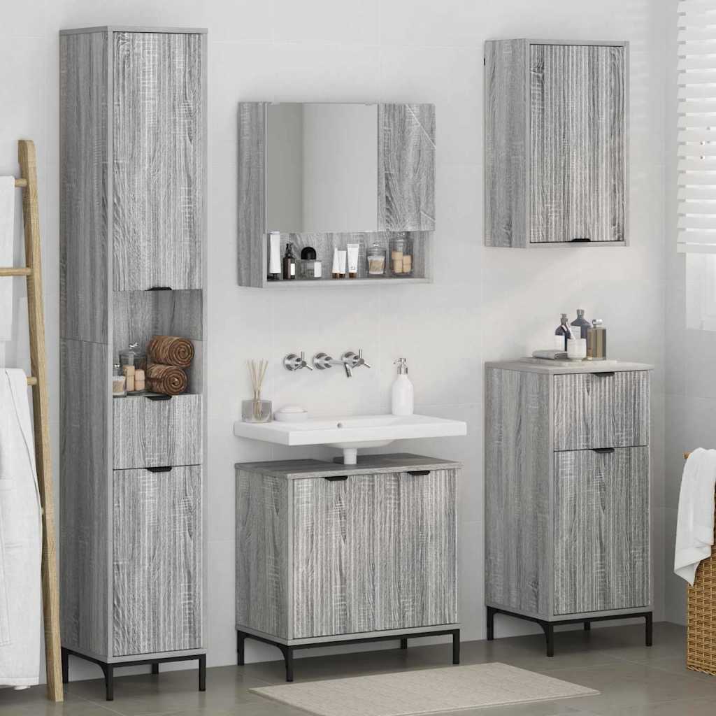 Badkamermeubelset met lade Grijs Sonoma Engineered hout, Metaal is nu te koop bij PeponiXL, paradijselijk wonen!