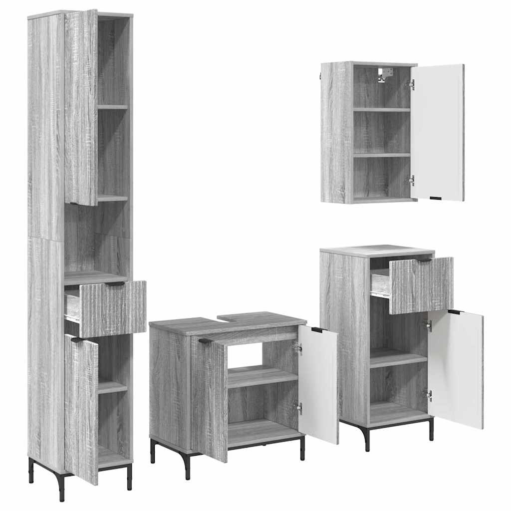 Badkamermeubelset met lade Grijs Sonoma Engineered hout, Metaal is nu te koop bij PeponiXL, paradijselijk wonen!