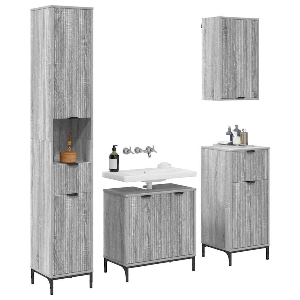 Badkamermeubelset met lade Grijs Sonoma Engineered hout, Metaal is nu te koop bij PeponiXL, paradijselijk wonen!