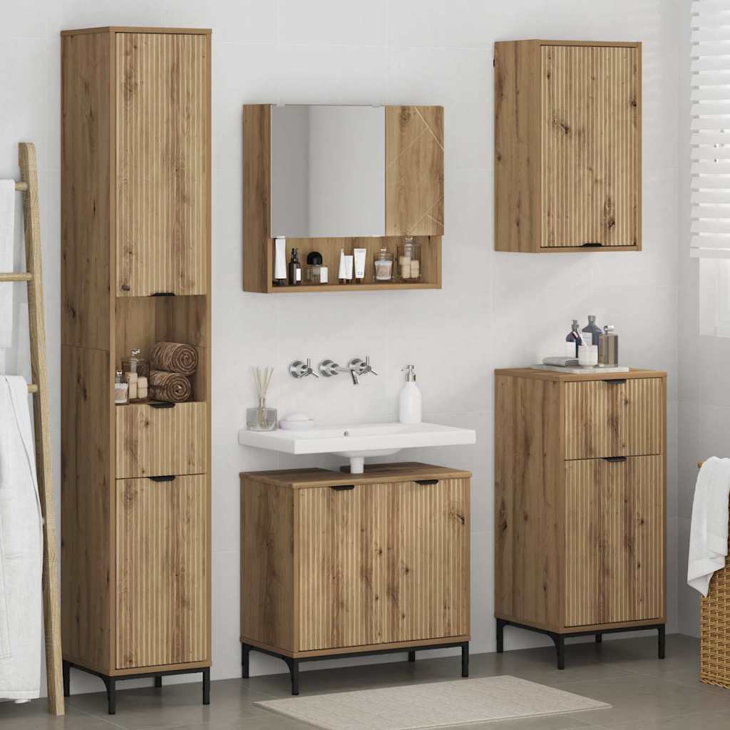 Badkamermeubelset 4 st Artisan Eiken Engineered hout, Metaal is nu te koop bij PeponiXL, paradijselijk wonen!