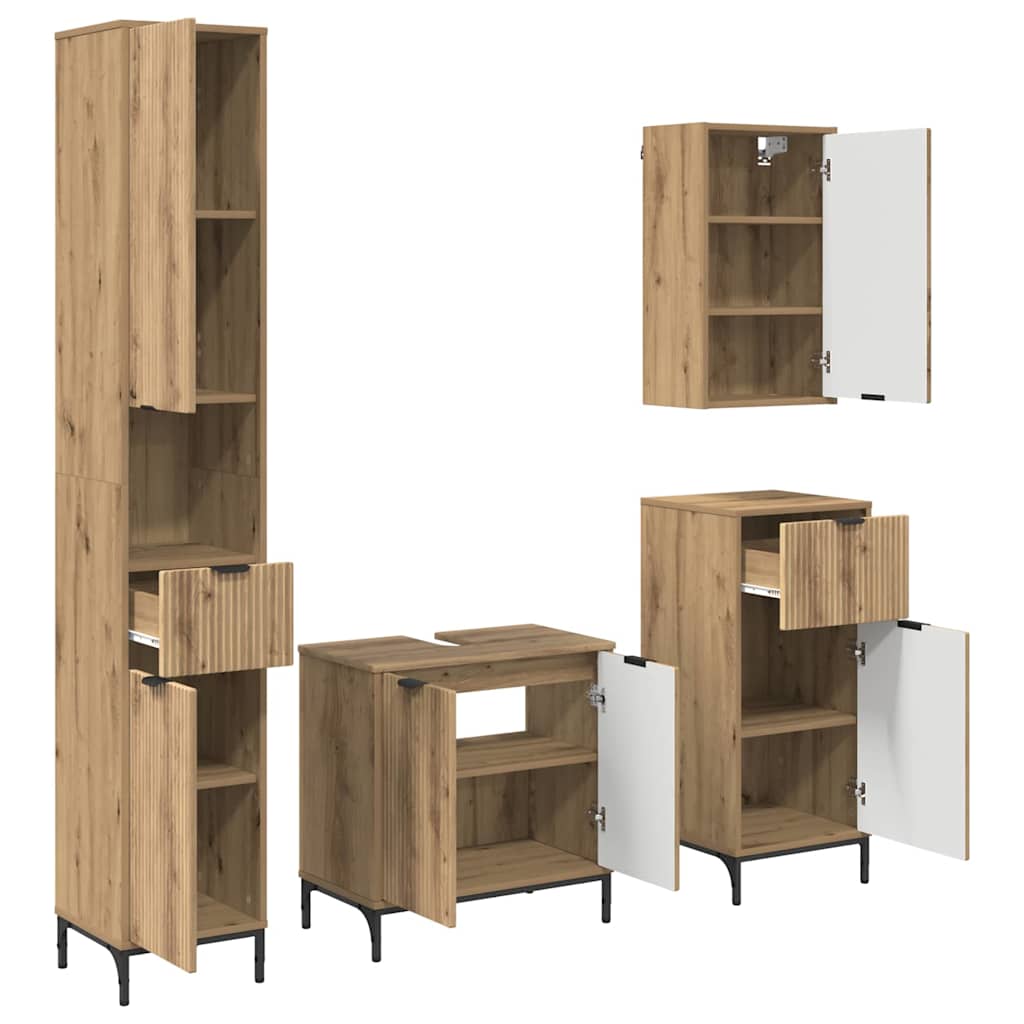 Badkamermeubelset 4 st Artisan Eiken Engineered hout, Metaal is nu te koop bij PeponiXL, paradijselijk wonen!