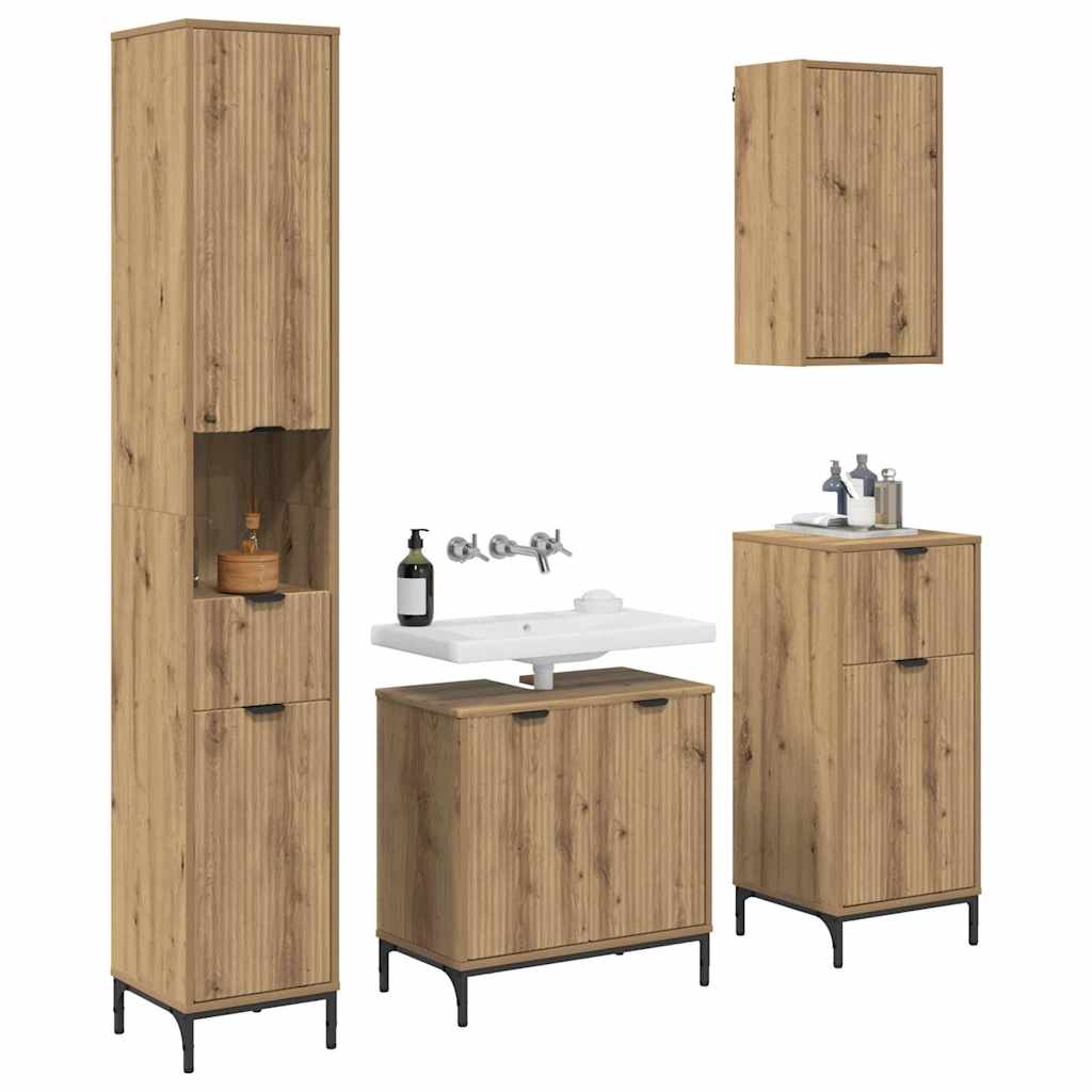 Badkamermeubelset 4 st Artisan Eiken Engineered hout, Metaal is nu te koop bij PeponiXL, paradijselijk wonen!