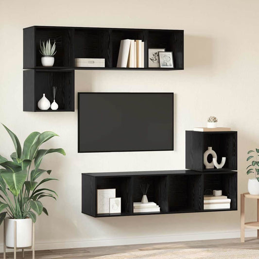 Tv-meubelset Wandgemonteerd 4 pcs Zwart Eiken Bewerkt hout is nu te koop bij PeponiXL, paradijselijk wonen!