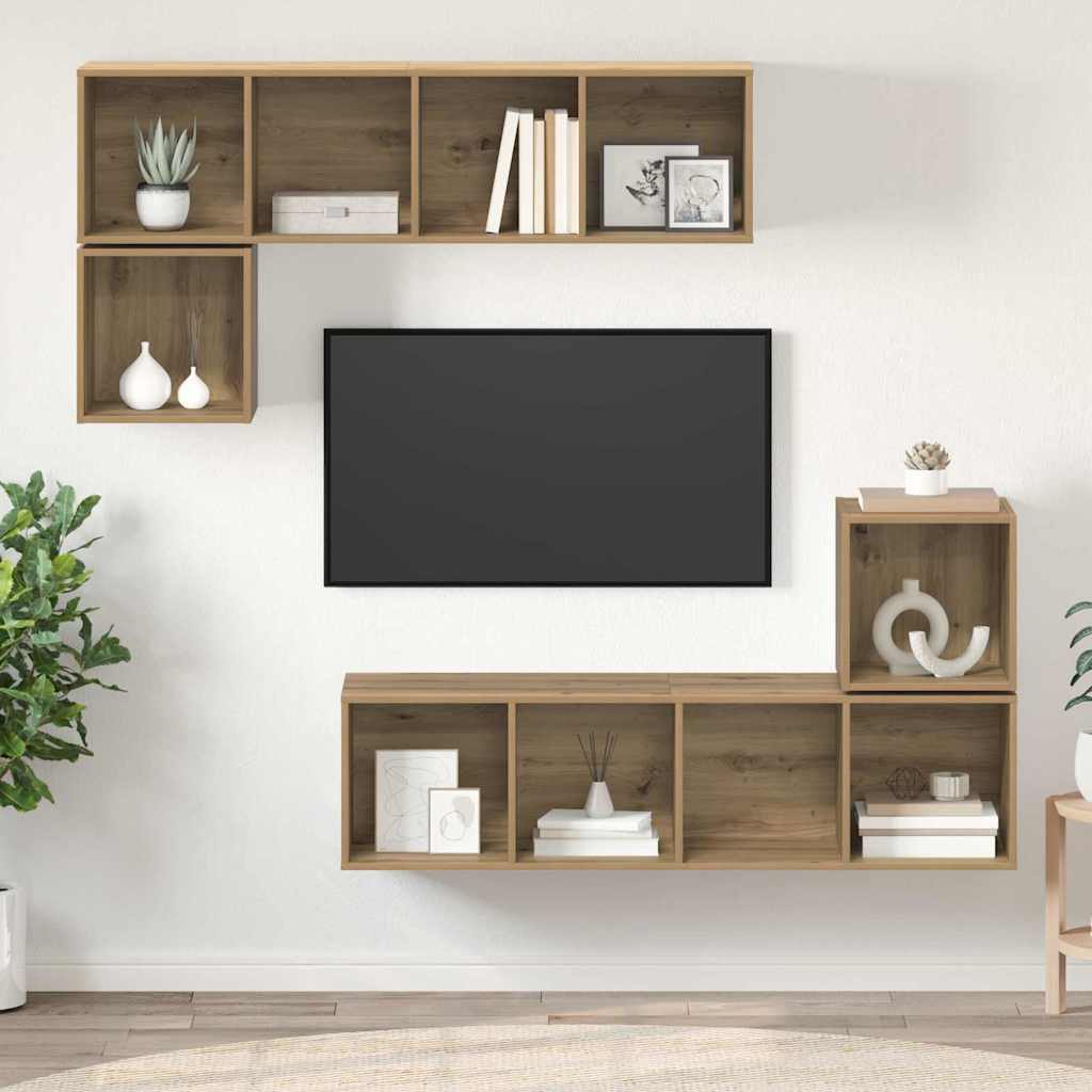 Tv-meubelset Wandgemonteerd 4 pcs Artisan Eiken Bewerkt hout is nu te koop bij PeponiXL, paradijselijk wonen!