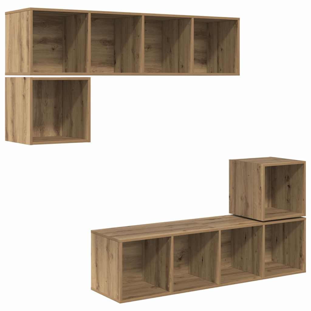 Tv-meubelset Wandgemonteerd 4 pcs Artisan Eiken Bewerkt hout is nu te koop bij PeponiXL, paradijselijk wonen!