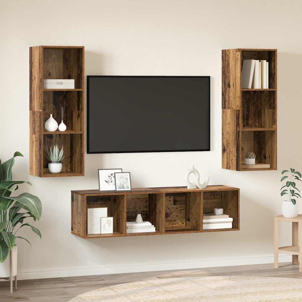 Tv-meubelset Wandgemonteerd 3 pcs Oud Hout Bewerkt hout is nu te koop bij PeponiXL, paradijselijk wonen!
