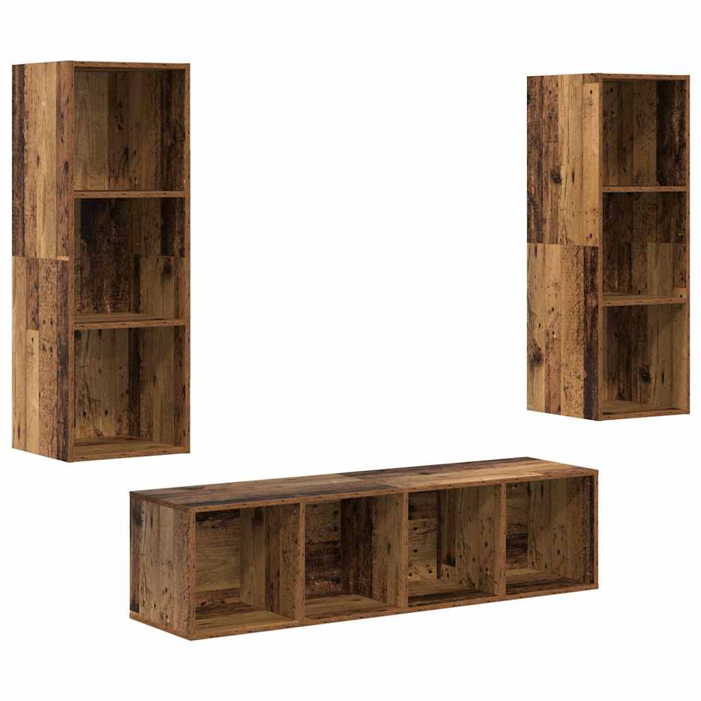 Tv-meubelset Wandgemonteerd 3 pcs Oud Hout Bewerkt hout is nu te koop bij PeponiXL, paradijselijk wonen!