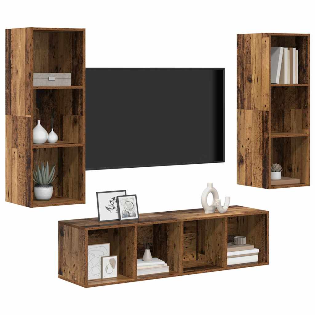 Tv-meubelset Wandgemonteerd 3 pcs Oud Hout Bewerkt hout is nu te koop bij PeponiXL, paradijselijk wonen!