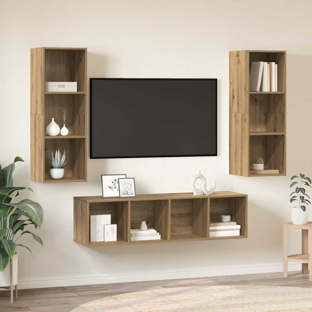 Tv-meubelset Wandgemonteerd 3 pcs Artisan Eiken Bewerkt hout is nu te koop bij PeponiXL, paradijselijk wonen!