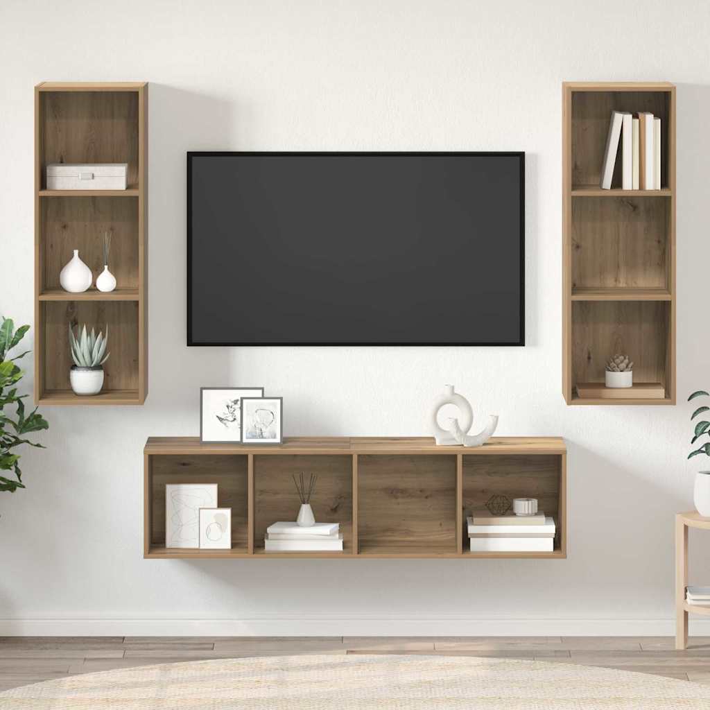 Tv-meubelset Wandgemonteerd 3 pcs Artisan Eiken Bewerkt hout is nu te koop bij PeponiXL, paradijselijk wonen!