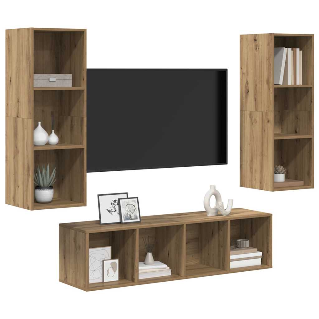 Tv-meubelset Wandgemonteerd 3 pcs Artisan Eiken Bewerkt hout is nu te koop bij PeponiXL, paradijselijk wonen!